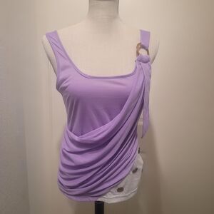Sleeveless Lilac/Gray Draped Tank Top with Ring Detail